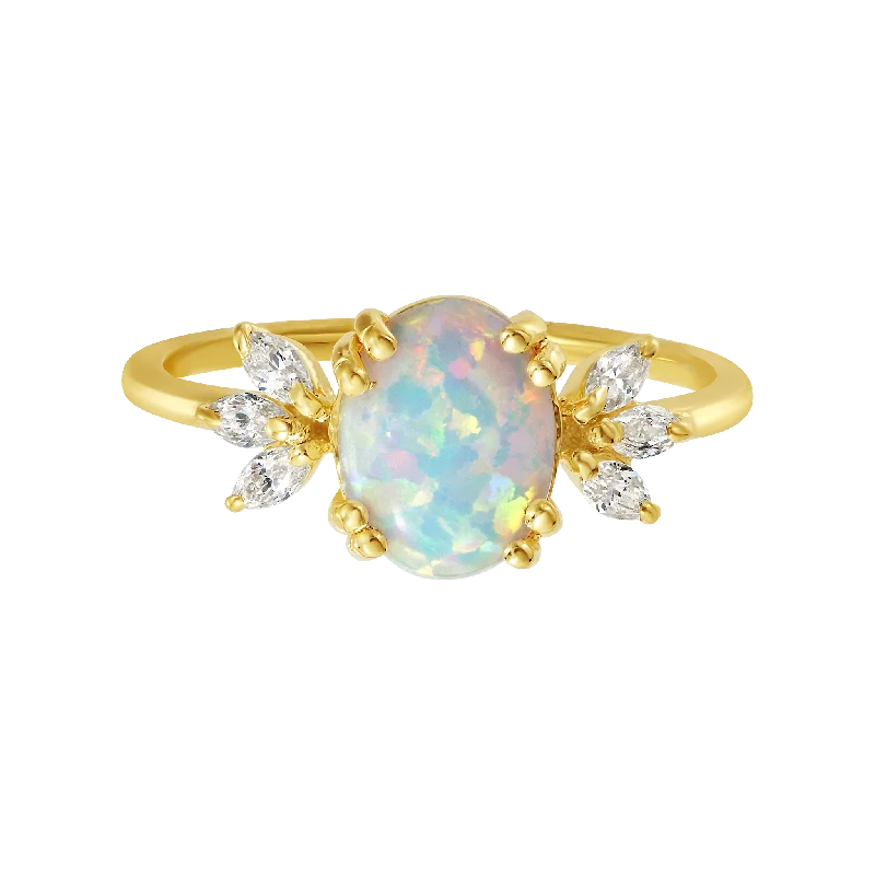 rose quartz ladies ring-Opal & Diamond Treasured Love Ring