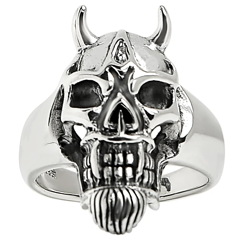 floral design ladies ring-Sterling Silver Devil Skull Ring / SSR0023