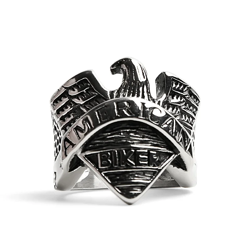 handcrafted ladies ring-Stainless Steel "AMERICAN BIKER" With Eagle Ring / SCR4097