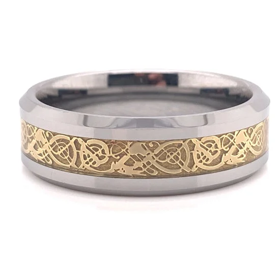 moissanite ladies ring-18K PVD Coated Tungsten Gold Decorative Center Comfort Fit Ring / TGR1012