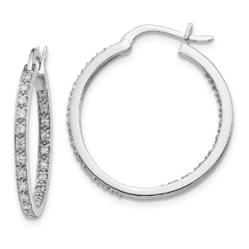 platinum diamond ladies earrings-14k White Gold Diamond In/Out Hoop Earrings