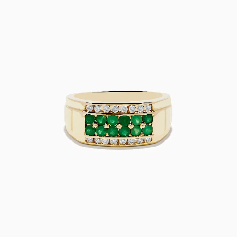 minimalist gold engagement ring for women-Men's Brasilica 14K Yellow Gold Emerald and Diamond Ring