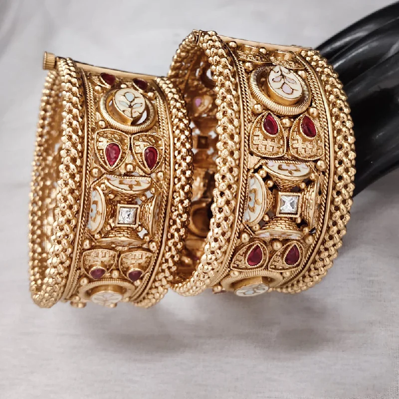 hammered metal ladies bracelet-Lucentarts Jewellery Gold Plated Kundan Openable Bangles Set