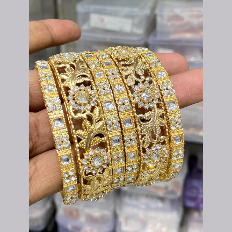 gold ladies bracelet-Hira Collections Gold Plated Kundan Stone And Austrian Stone Bangles Set