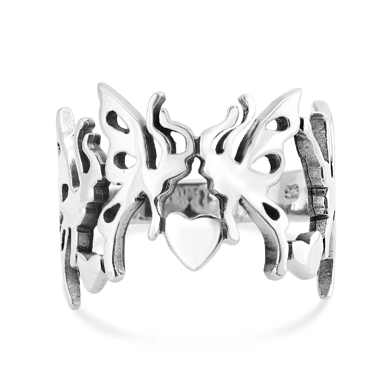 cluster setting ladies ring-Sterling Silver Butterfly Ring / SSR0125