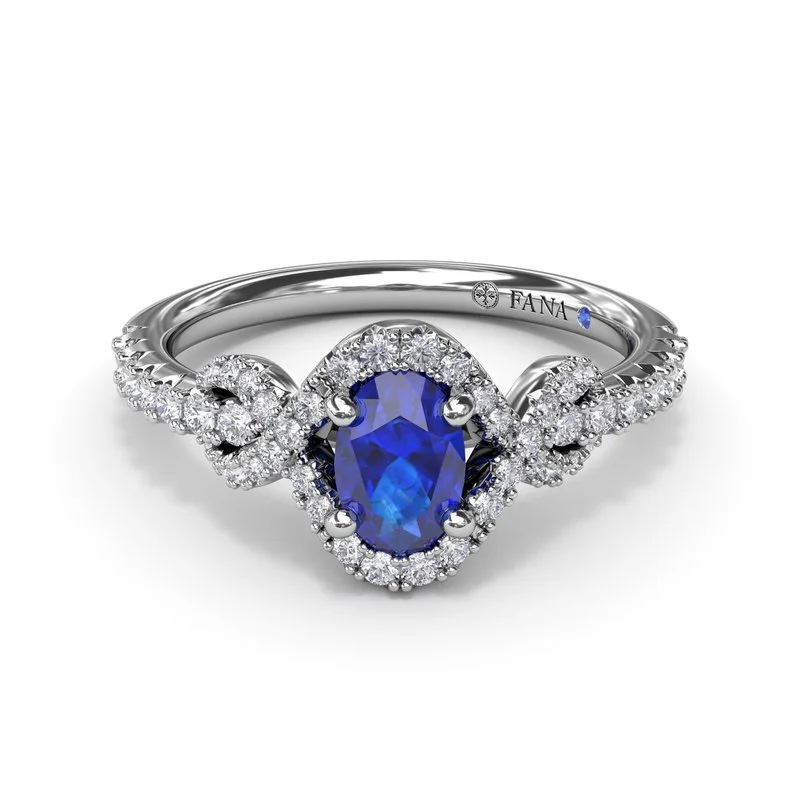 hidden halo engagement ring for women-Love Knot Sapphire and Diamond Ring R1884S