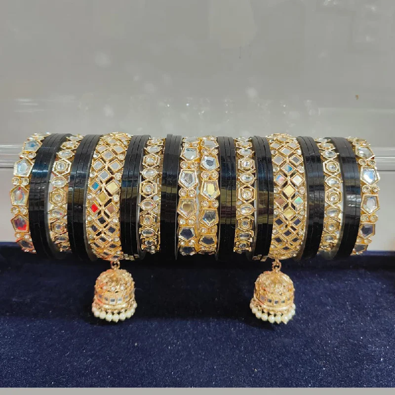 layered chain ladies bracelet-Pooja Bangles Gold Plated Kundan Stone Acrylic Bangles Set