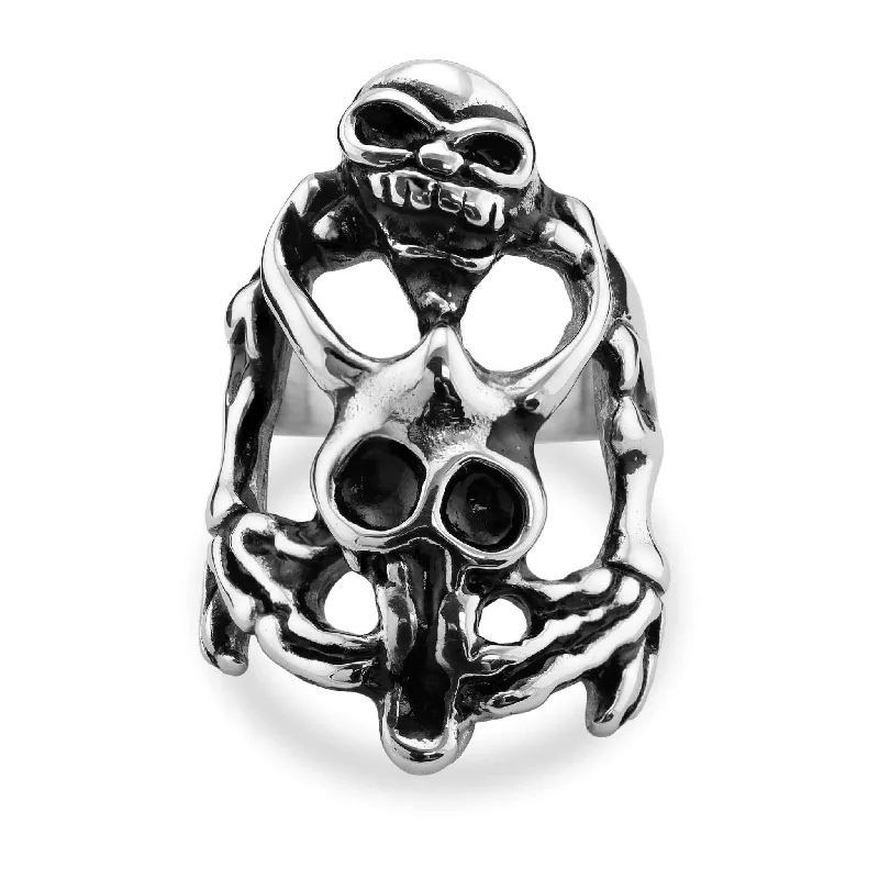 baroque-inspired ladies ring-Polished Skull Stainless Steel Ring / SCR2042