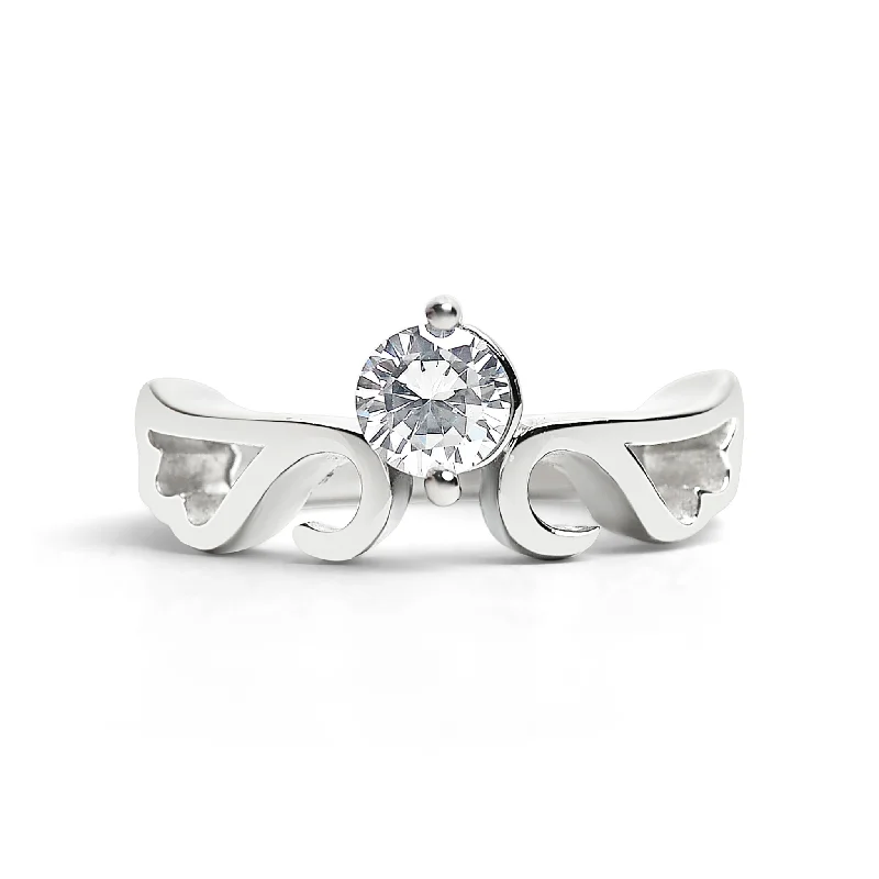 delicate band ladies ring-CZ Center Stone Stainless Steel Ring / ZRJ0028