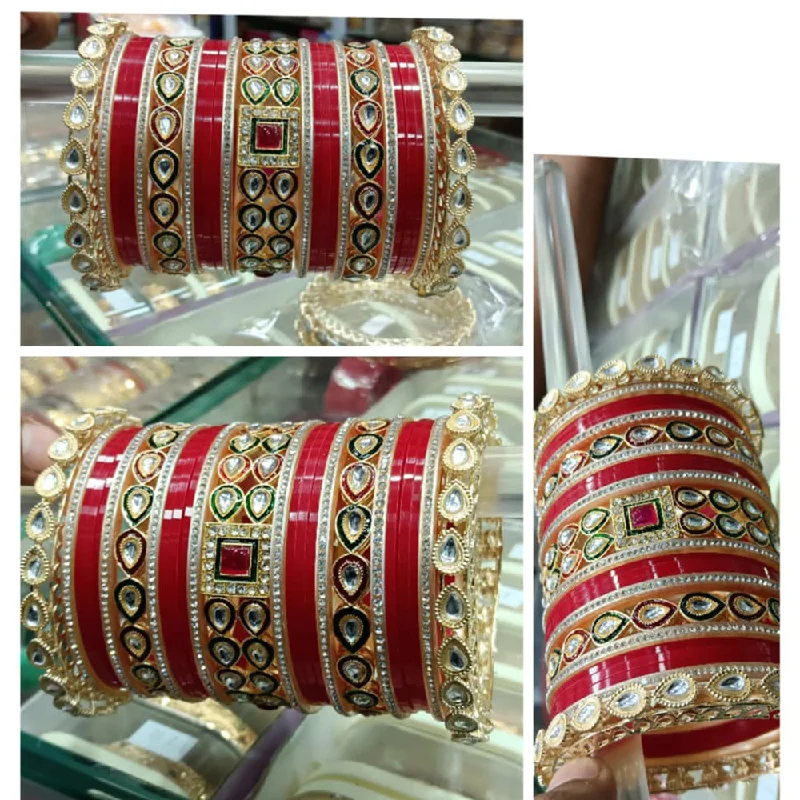 antique finish ladies bracelet-Pooja Bangles Gold Plated Kundan Stone Bangles Set