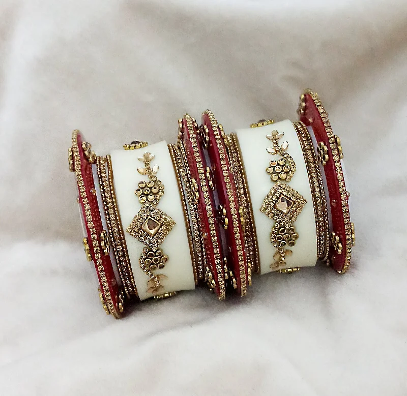 heart charm ladies bracelet-Sejal White And  Maroon Austrian Stone Bangle Set  - 1403747