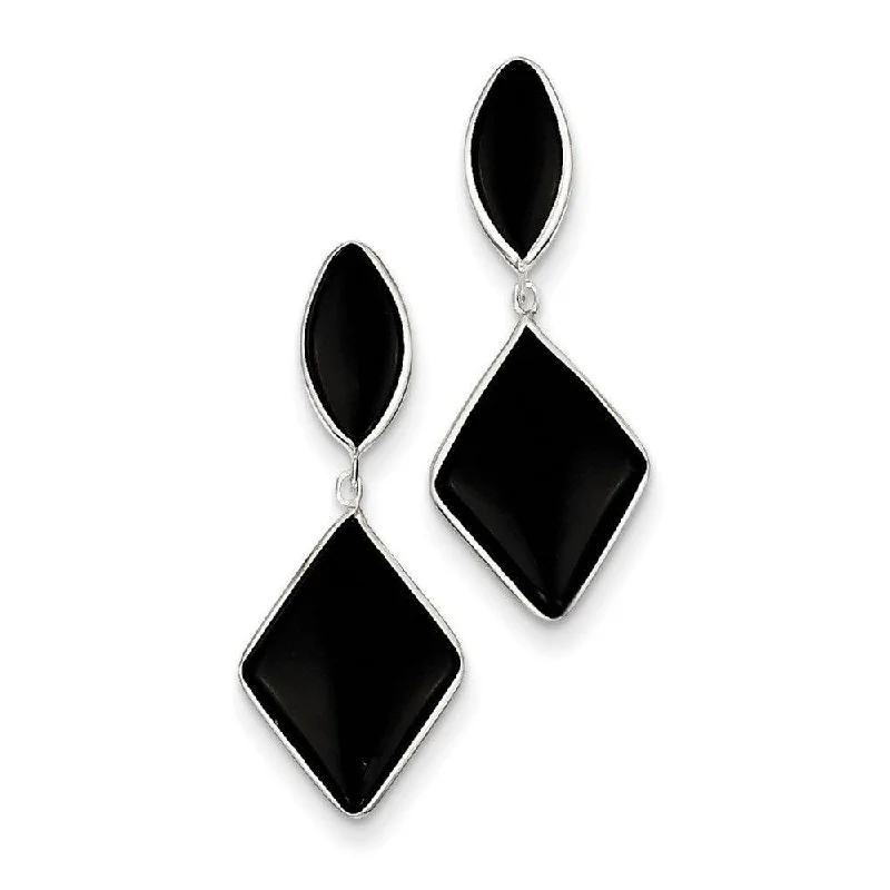 diamond ladies earrings-14k White Gold Onyx Dangle Post Earrings