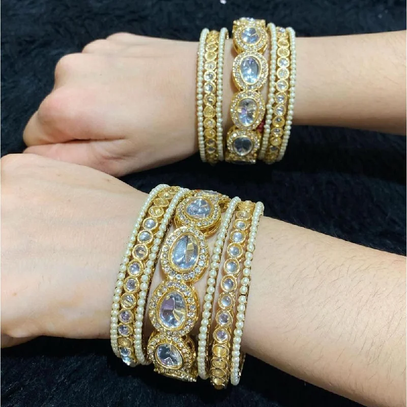 romantic heart ladies bracelet-Pooja Bangles Gold Plated Kundan Stone Bangles Set