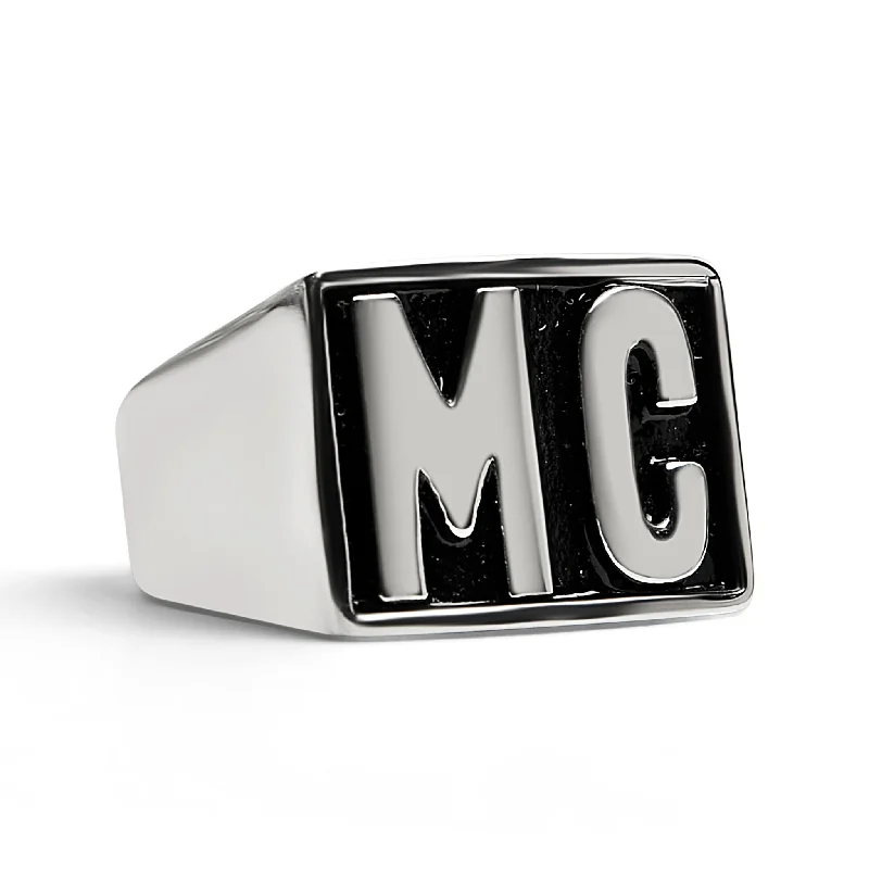 pear-shaped ladies ring-Stainless Steel Motorcycle Club "MC" Insignia Signet Ring / SCR4055