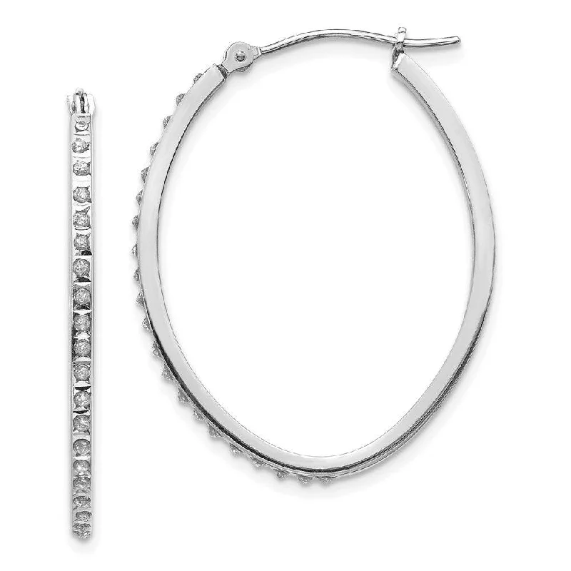 spiral twist ladies earrings-14k White Gold Diamond Fascination Oval Hinged Hoop Earrings