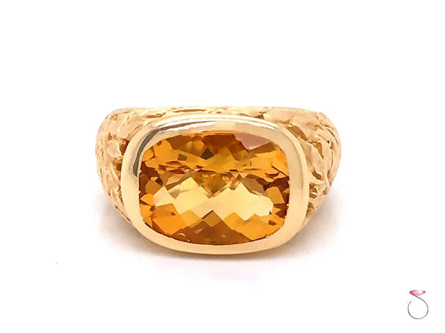 Celtic knot ladies ring-Citrine Cushion Cut Designer Ring with Leaf Motif