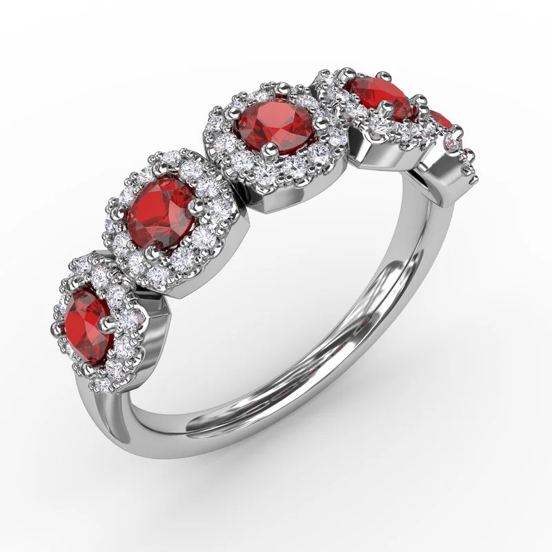 three-stone engagement ring for women-Blossoming Love Ruby and Diamond Ring R1645R