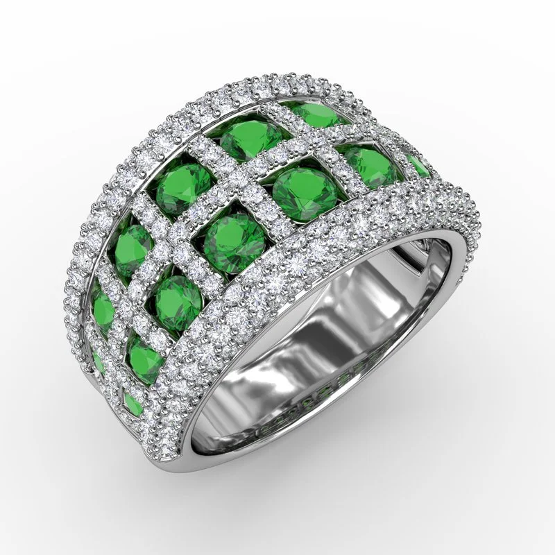 white gold engagement ring for women-Bold and Beautiful Emerald and Diamond Ring R1541E