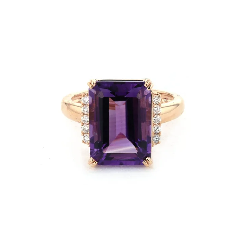 twisted band engagement ring for women-Amethyst & Diamond Ring