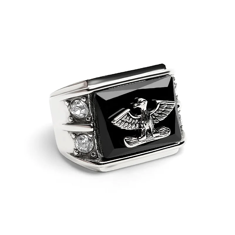 kite-shaped ladies ring-Military Eagle CZ Stone Accents Stainless Steel Ring / MCR6007