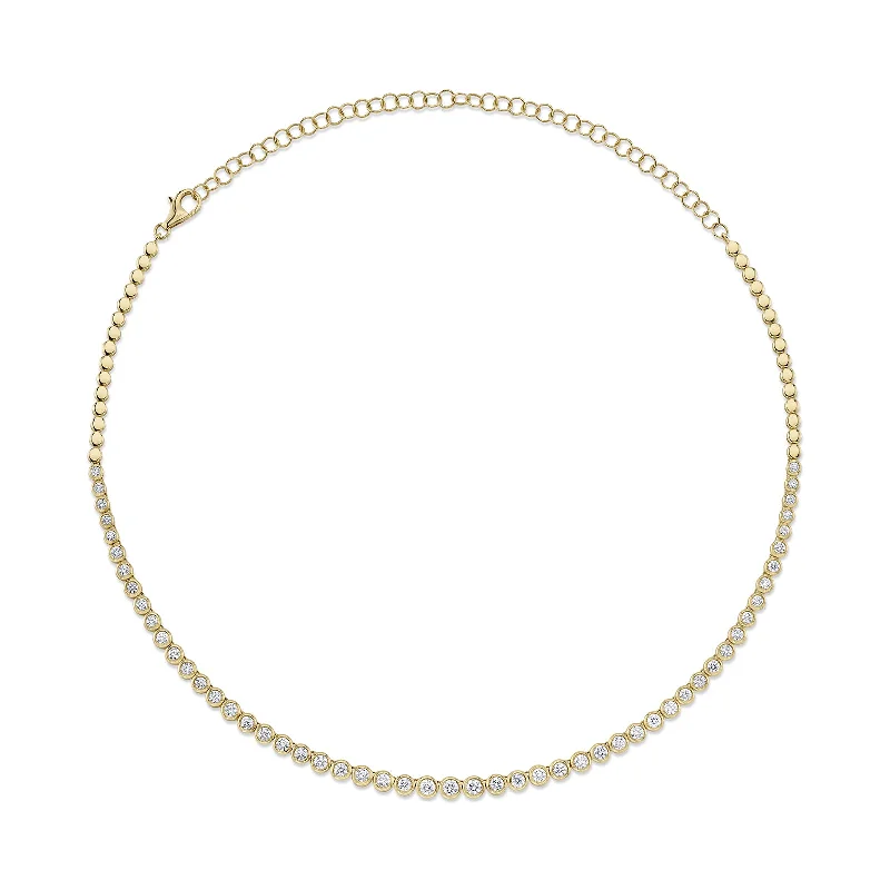 overlapping chain ladies necklace-Diamond Bezel Tennis Necklace