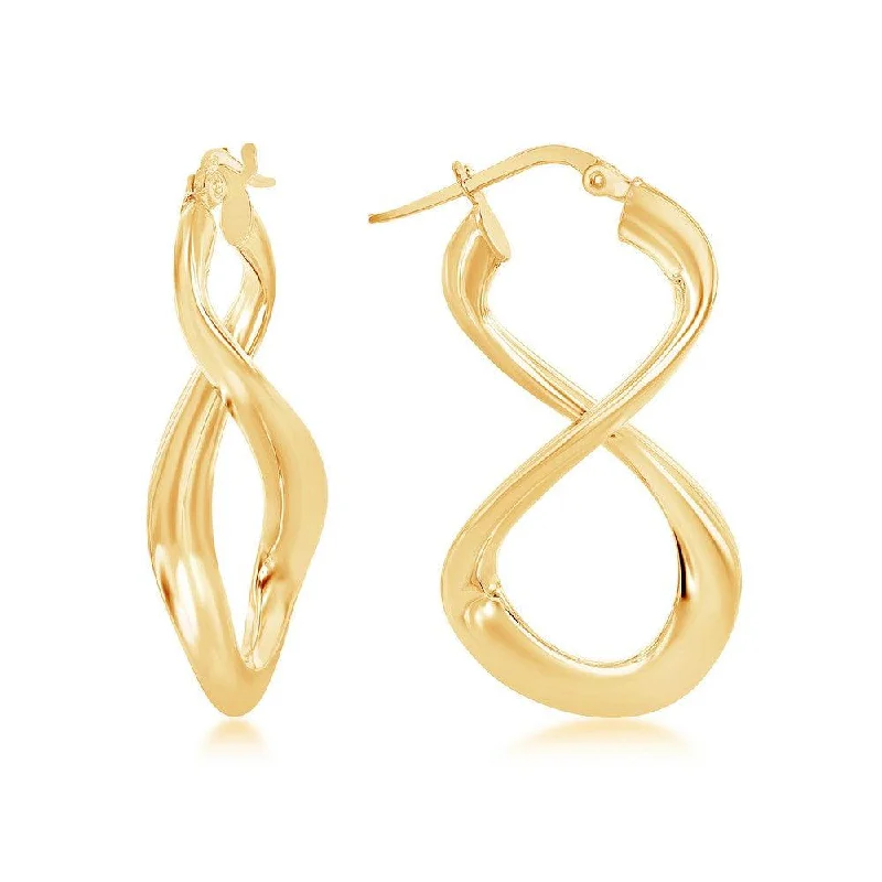 round-cut ladies earrings-Sterling Silver Gold Plated Large Script Infinity Design Earrings