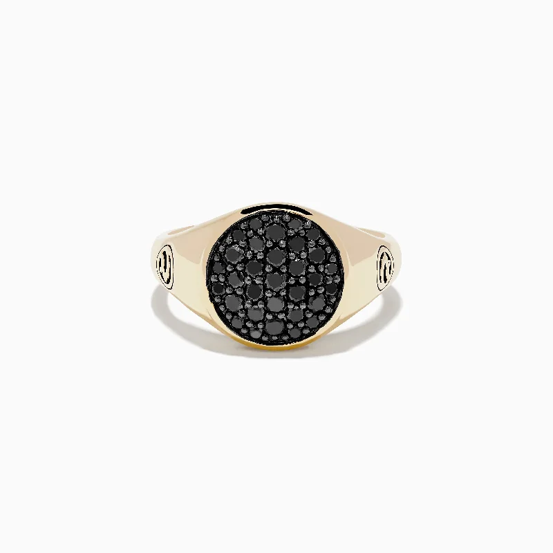 classic engagement ring for women-Men's 14K Yellow Gold Black Diamond Ring