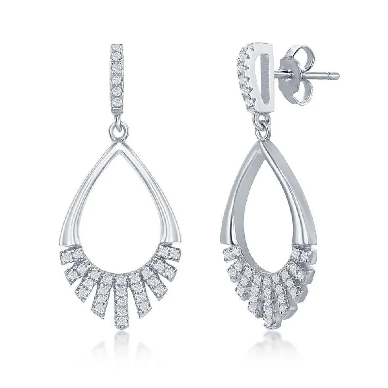 chandelier ladies earrings-Sterling Silver Half CZ Peaar-Shaped Earrings