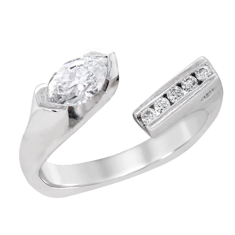 trillion-cut ladies ring-WHITE GOLD OPEN FASHION RING WITH MARQUISE AND ROUND DIAMONDS, .94 CT TW