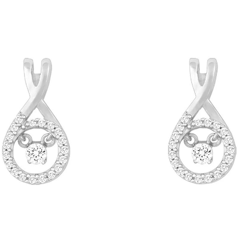 minimalist ladies earrings-Classic Women's Earrings - Center Dancing Shimmering CZ Post Back Closure | D-5206