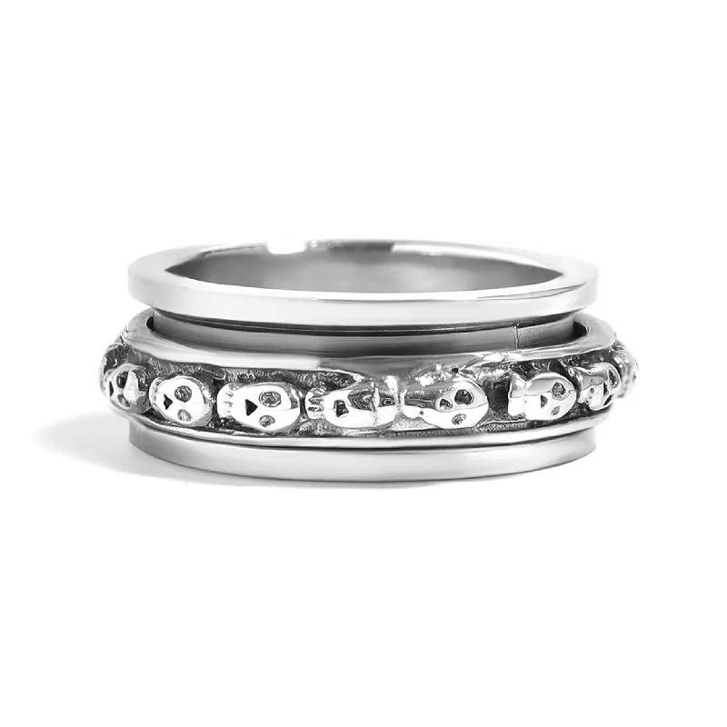 platinum ladies ring-Sterling Silver Skull Spinner Ring / SSR0039