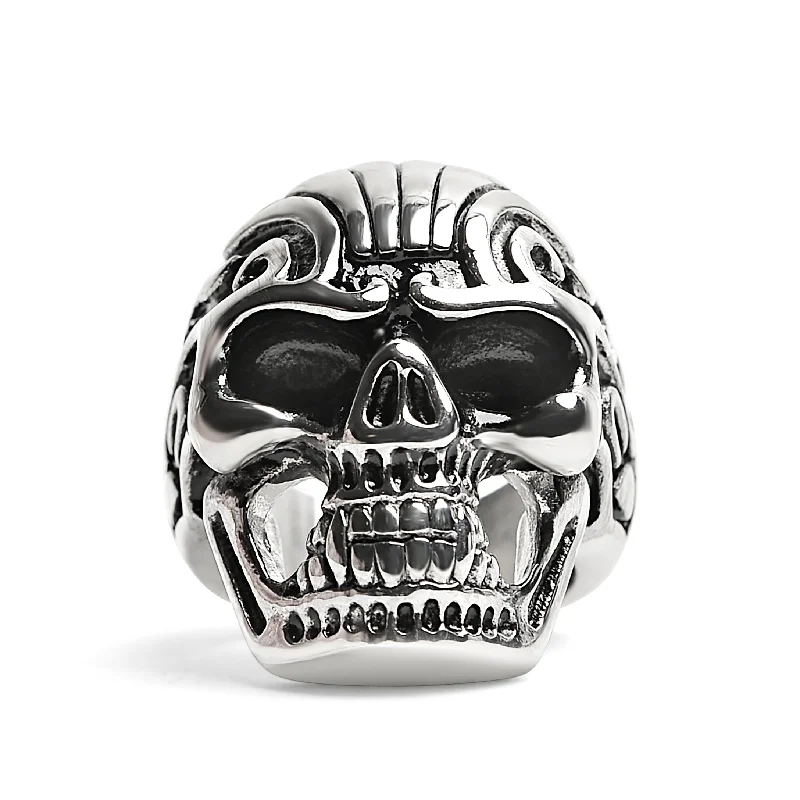 twisted band ladies ring-Detailed Skull Stainless Steel Ring / SCR4051