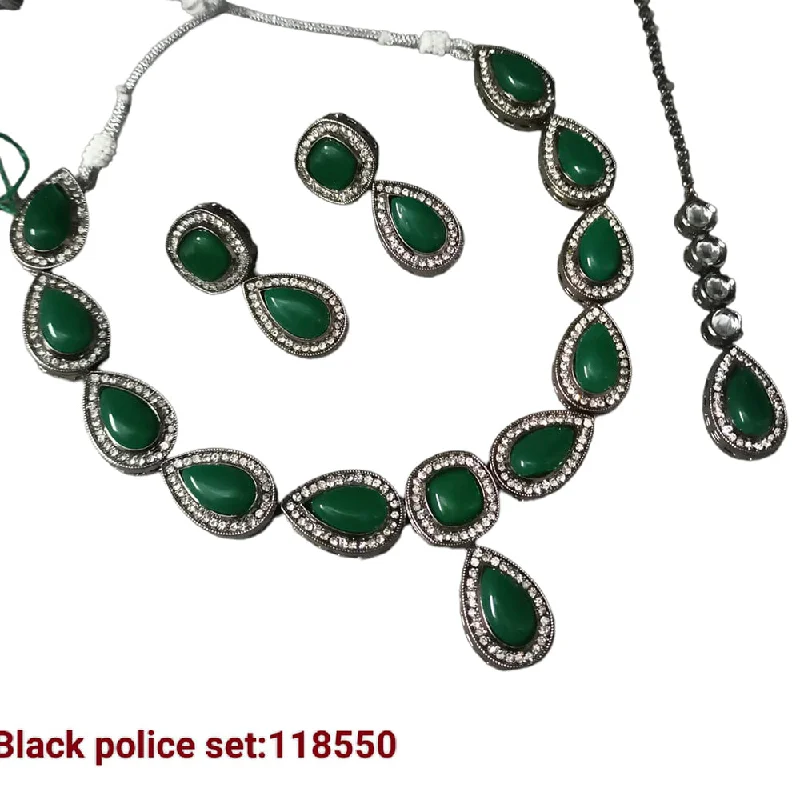 layered ladies necklace-Padmawati Bangles Black Polish Crystal Stone Necklace Set