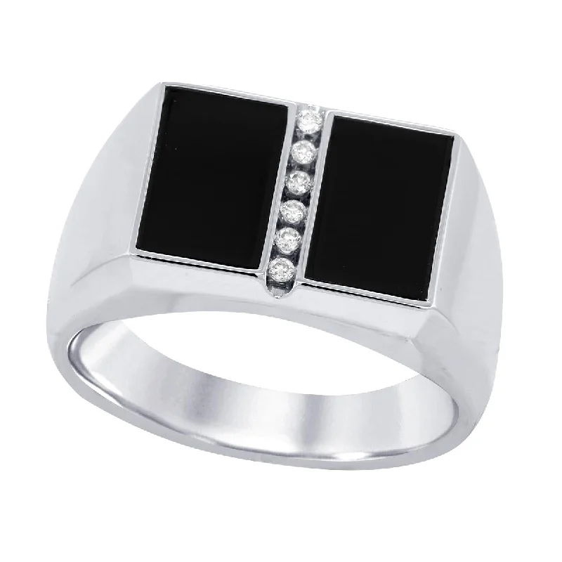 ruby gemstone ladies ring-MEN'S WHITE GOLD RING WITH ROUND CUT DIAMONDS AND BLACK AGATE, .06 CT TW