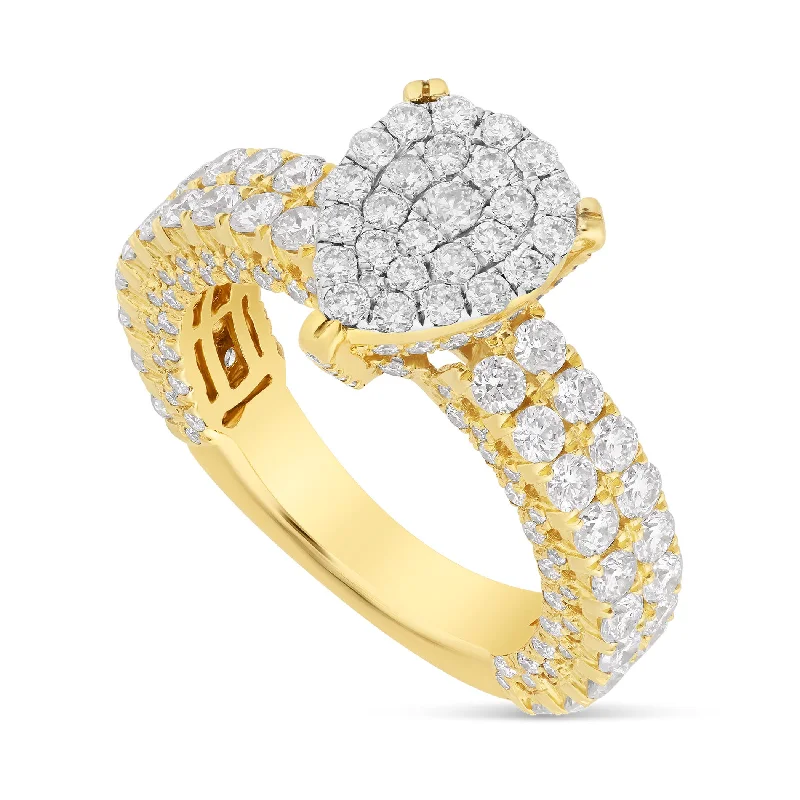 antique filigree engagement ring for women-14K Yellow Gold Pear Cluster Diamond Ring