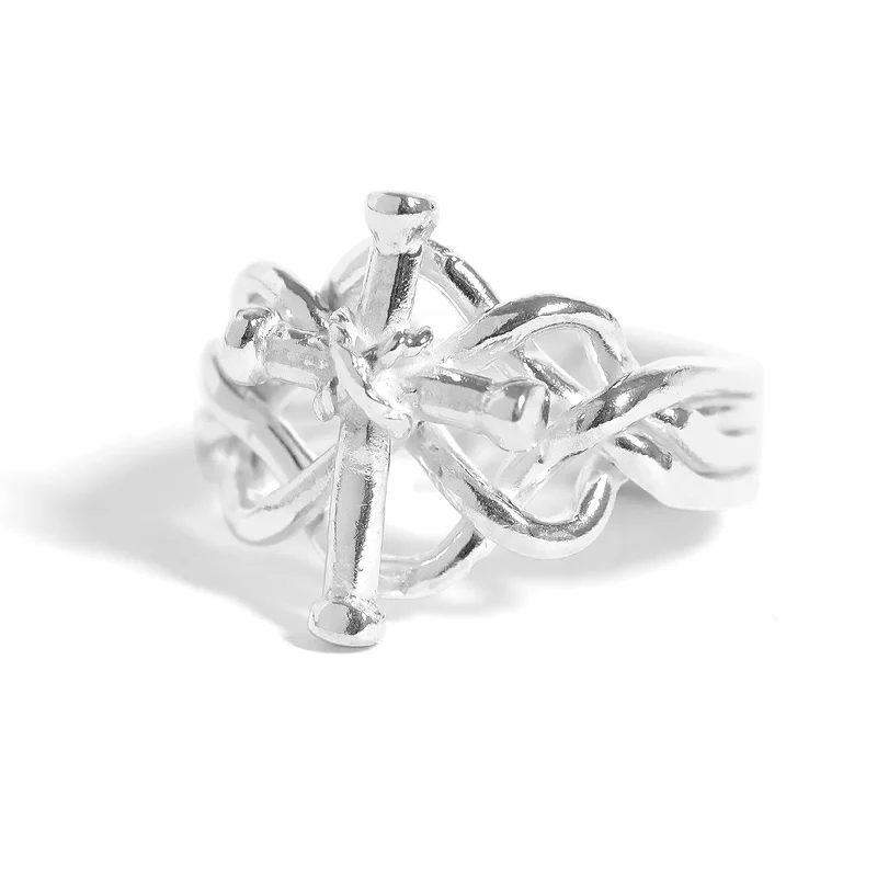 filigree design ladies ring-Sterling Silver Braided Cross Ring / SSR0155