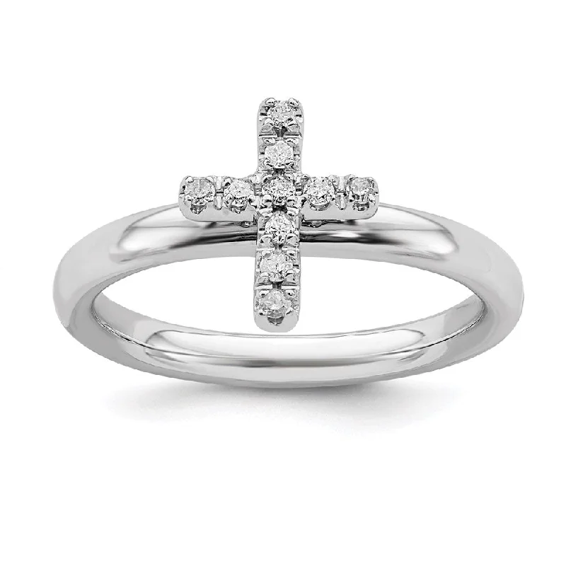 hammered metal engagement ring for women-Sterling Silver Stackable Expressions Cross Diamond Ring | QSK334