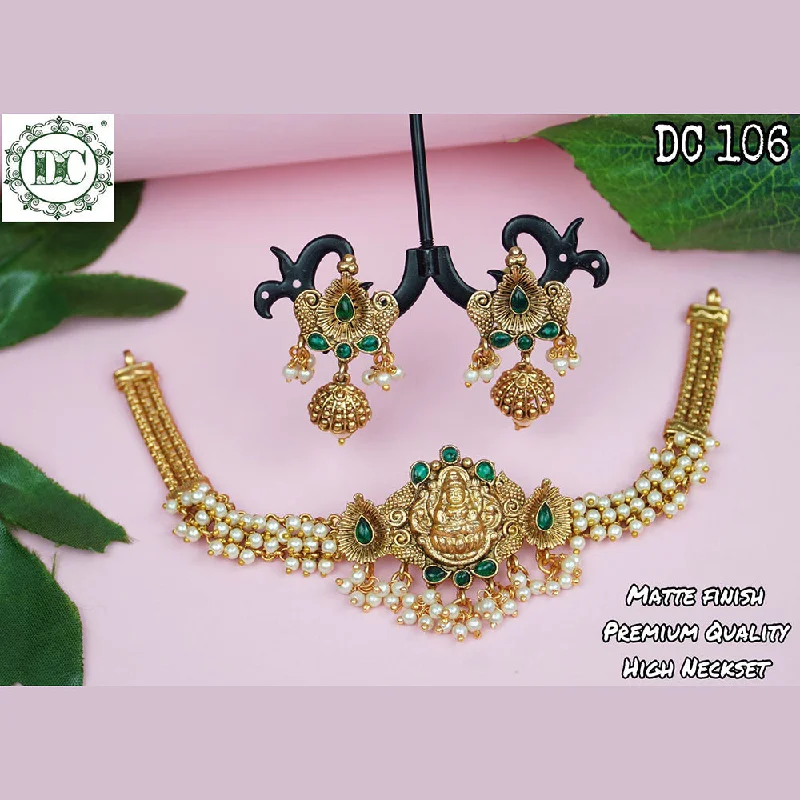 old European cut ladies necklace-Diksha Collection Gold Plated Pota Stone Temple Necklace Set