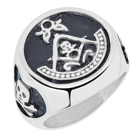 unique design ladies ring-Stainless Steel Masonic Inlay With Accent Skulls Signet Ring / MCR3082