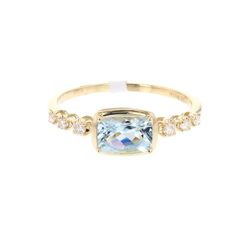 blue topaz engagement ring for women-Aquamarine & Diamond Ring