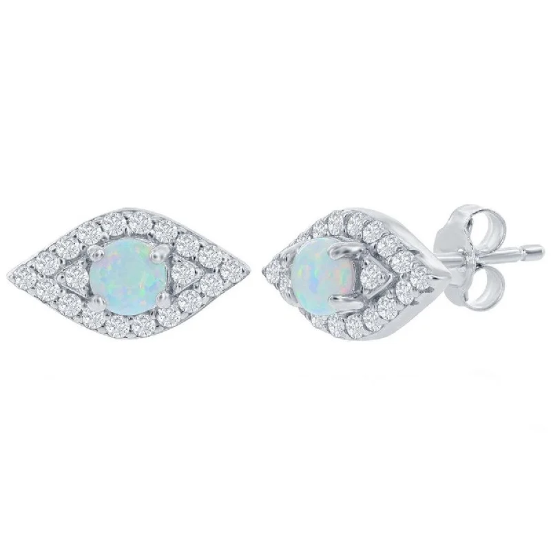 vintage ladies earrings-Opalata Women's Earrings - Sterling Silver White Opal and CZ Evil Eye Stud | D-8347