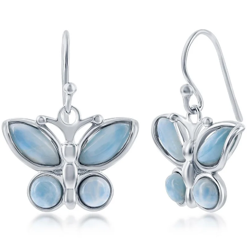 blue topaz ladies earrings-Caribbean Treasures Women's Earrings - Sterling Silver Blue Larimar Butterfly | D-7800