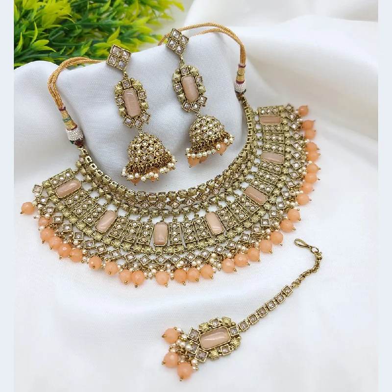 designer statement ladies necklace-JCM Gold Plated Crystal Stone Necklace Set