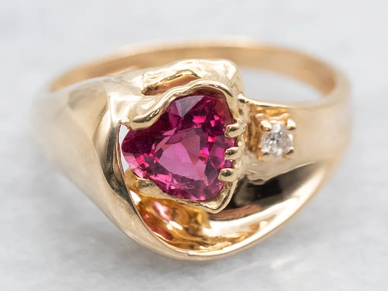 multi-stone engagement ring for women-Modern Gold Trillion Cut Pink Tourmaline and Diamond Ring