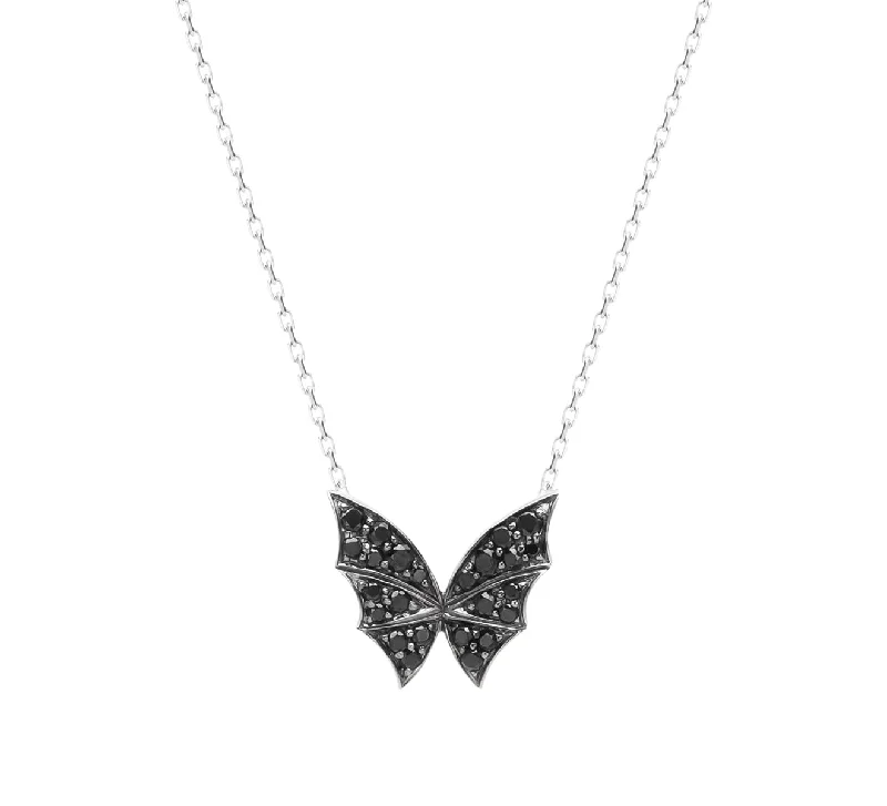 zodiac sign ladies necklace-Black Diamond Fly by Night Pave Mini Necklace