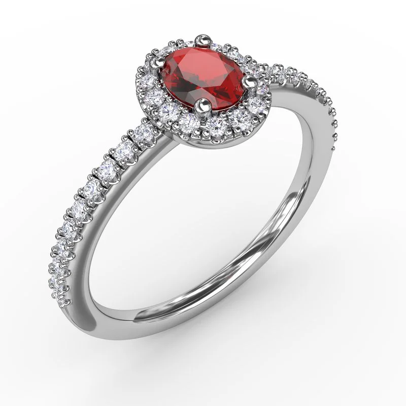 moissanite engagement ring for women-Classic Halo Ruby and Diamond Ring R1646R