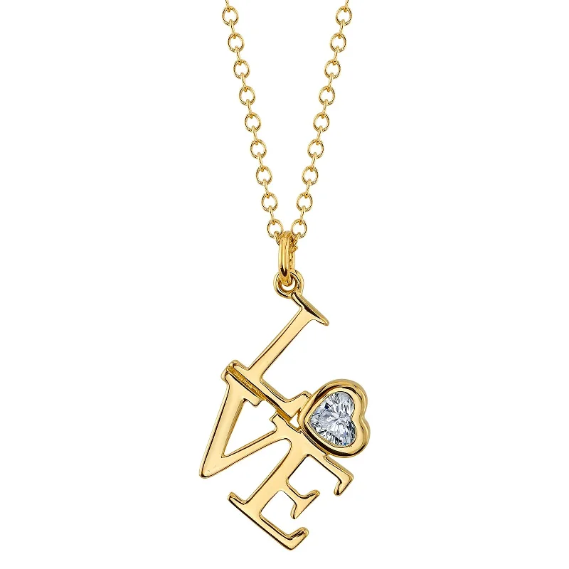 lariat drop ladies necklace-"Love" Necklace with Bezel Set Diamond