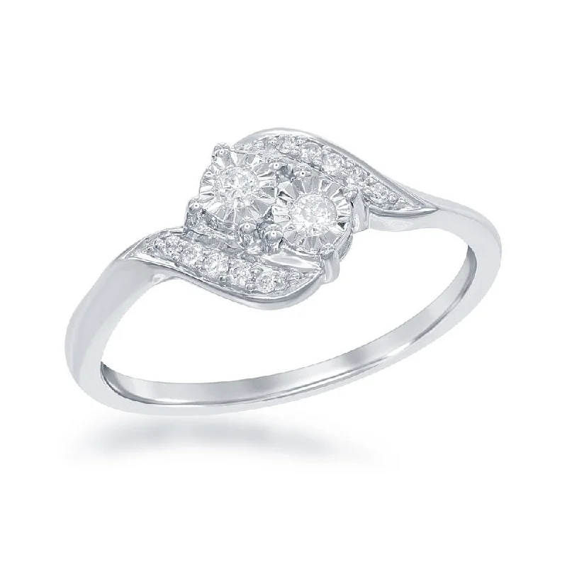 oval halo engagement ring for women-Sterling Silver Square Two Stone Diamond Ring - DIW-1682