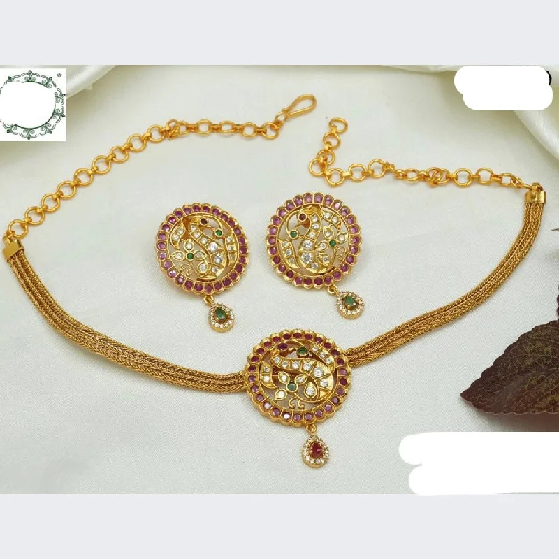 sun and stars ladies necklace-Diksha Collection Gold Plated Austrian Stone Choker Necklace Set