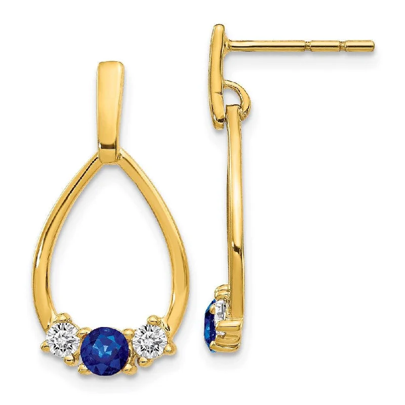 luxury fashion ladies earrings-14K Gold w/ Blue & White Sapphire Post Dangle Earrings